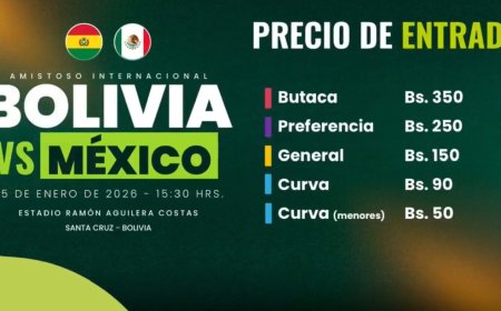 HABILITAN LA VENTA DE ENTRADAS PARA EL AMISTOSO INTERNACIONAL BOLIVIA VS MÉXICO